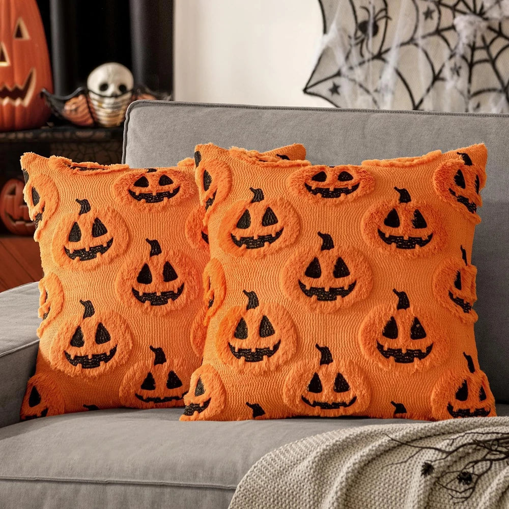 ‌Halloween Ghost Plush Pillowcase (2pc18*18in)Pillow Cover Funny Ghosts Print Cushion Cover Home Decorations Holiday Gifts