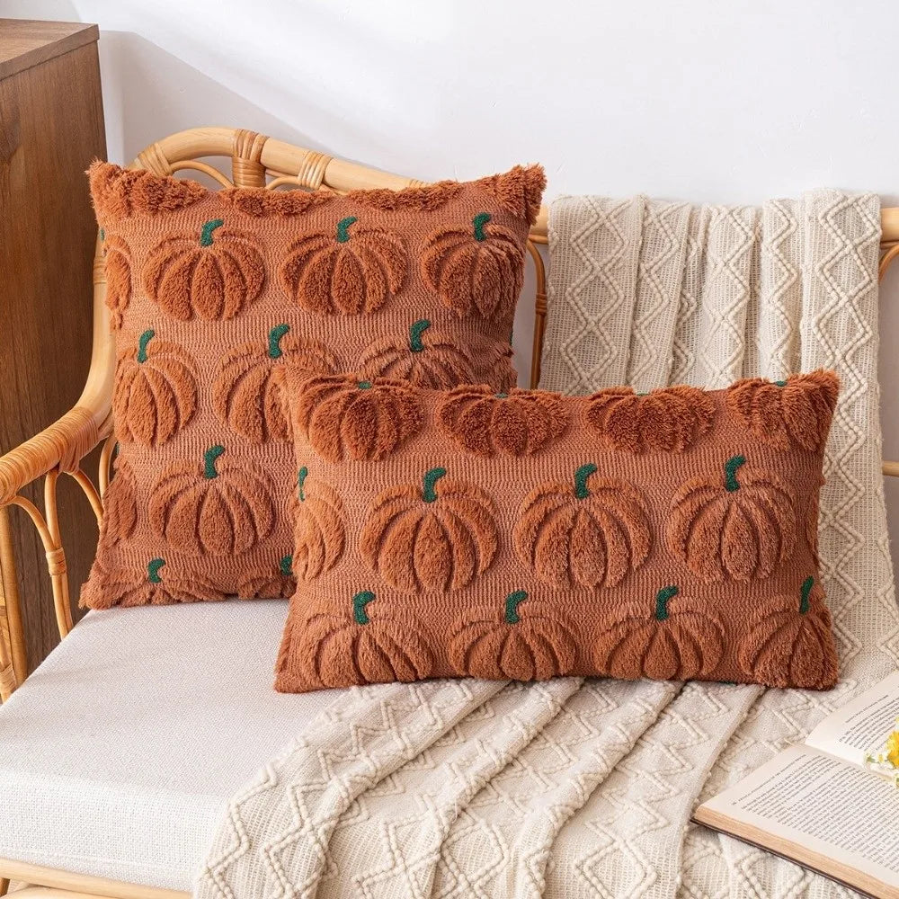 New Halloween Style Throw Pillow Cover Pumpkin Tufted (2psc18*18 in )Cushion Cover Embroidered Pillow Covers Fall Decor
