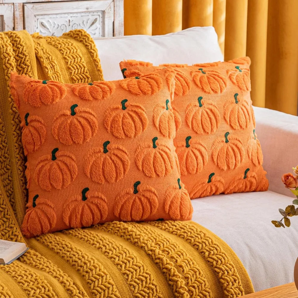 New Halloween Style Throw Pillow Cover Pumpkin Tufted (2psc18*18 in )Cushion Cover Embroidered Pillow Covers Fall Decor