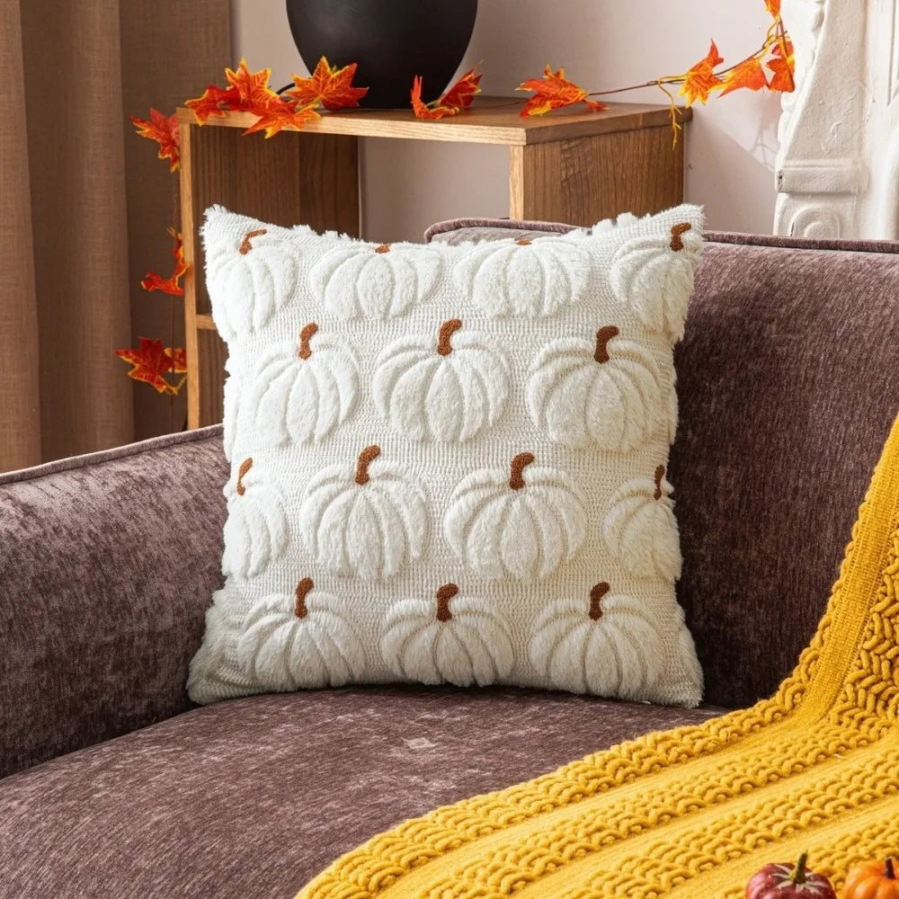 New Halloween Style Throw Pillow Cover Pumpkin Tufted (2psc18*18 in )Cushion Cover Embroidered Pillow Covers Fall Decor