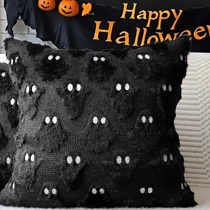 ‌Halloween Ghost Plush Pillowcase (2pc18*18in)Pillow Cover Funny Ghosts Print Cushion Cover Home Decorations Holiday Gifts