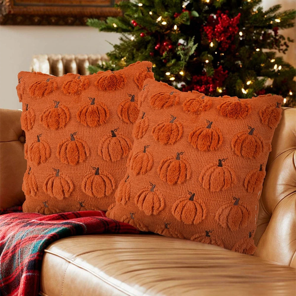 ‌Halloween Ghost Plush Pillowcase (2pc18*18in)Pillow Cover Funny Ghosts Print Cushion Cover Home Decorations Holiday Gifts