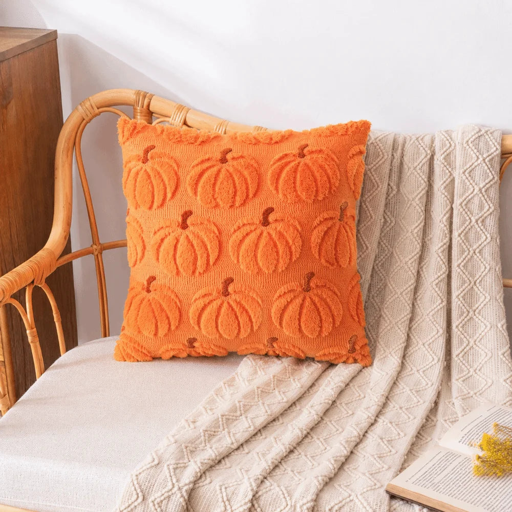 New Halloween Style Throw Pillow Cover Pumpkin Tufted (2psc18*18 in )Cushion Cover Embroidered Pillow Covers Fall Decor