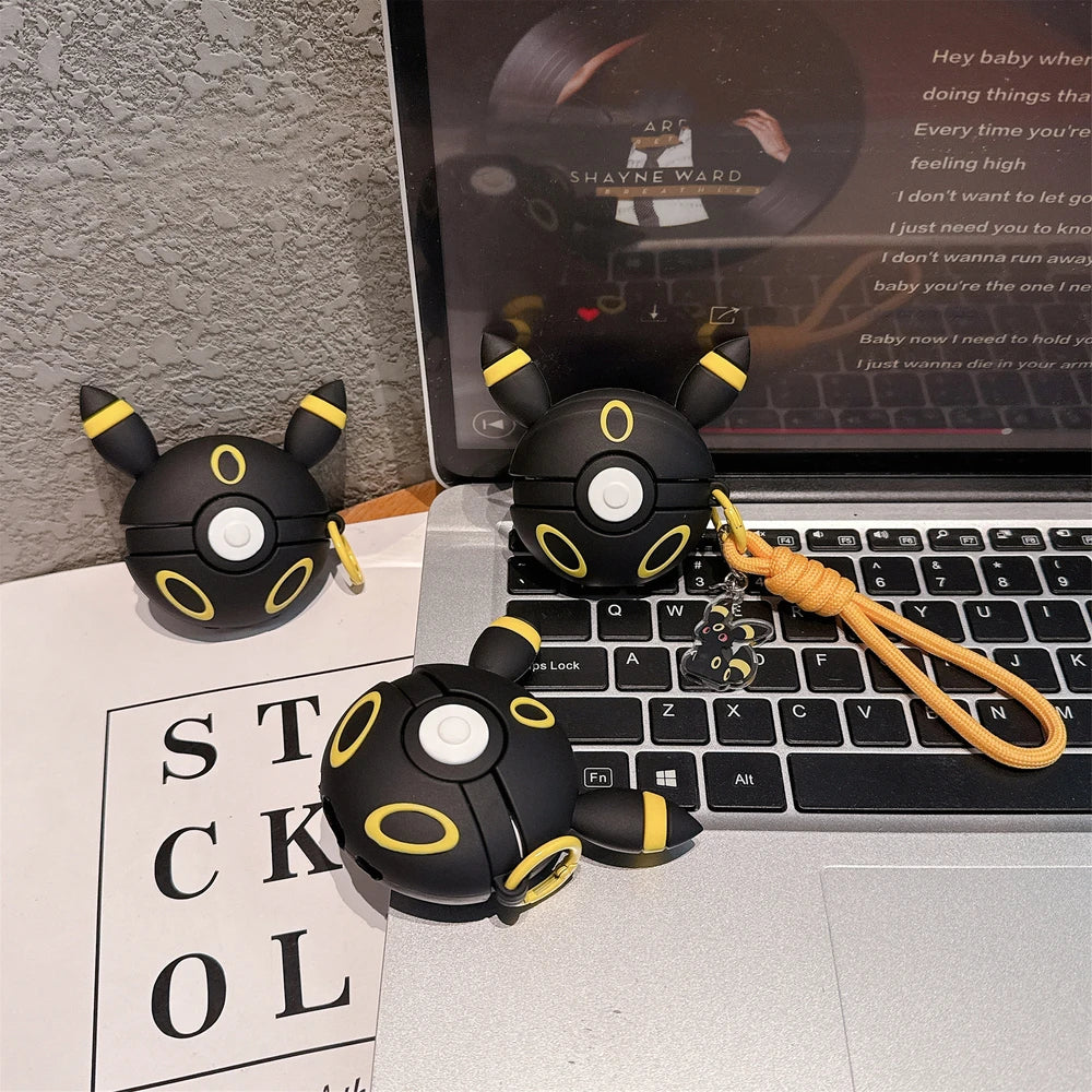 Pocket Monsters Pokemon 3D Umbreon Poké Ball Earphone Case For Airpods 3 4 Pro 3 2 Wireless Bluetooth Headset Protective Cover